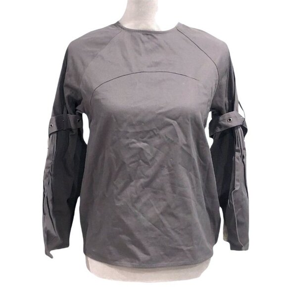 The Line In Between Bell Sleeve Top Gray White Cotton XS Belted Casual Punk - Picture 1 of 4